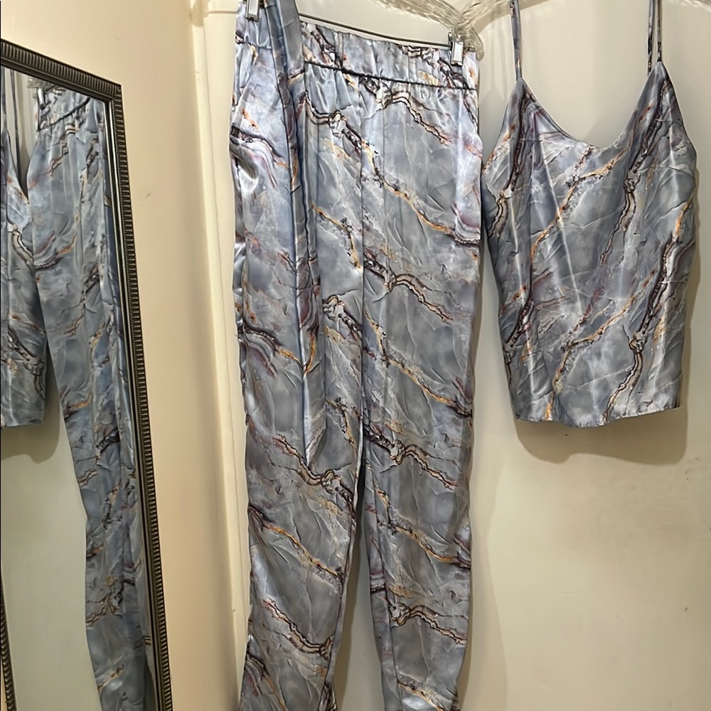 Custom Made Blue and Gray Pantsuit